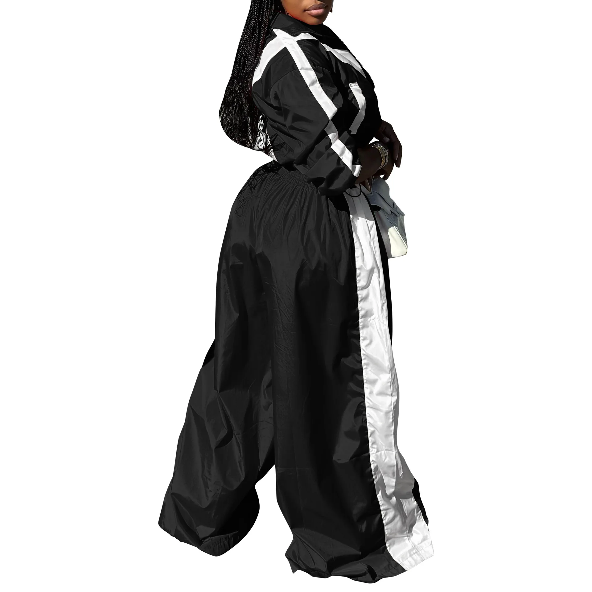 CM.YAYA Active Patchwork Women's Set Zipper Sweatshirt Jacket and Wide Leg Pants Suit 2025 INS Two 2 Piece Sets Outfit Tracksuit