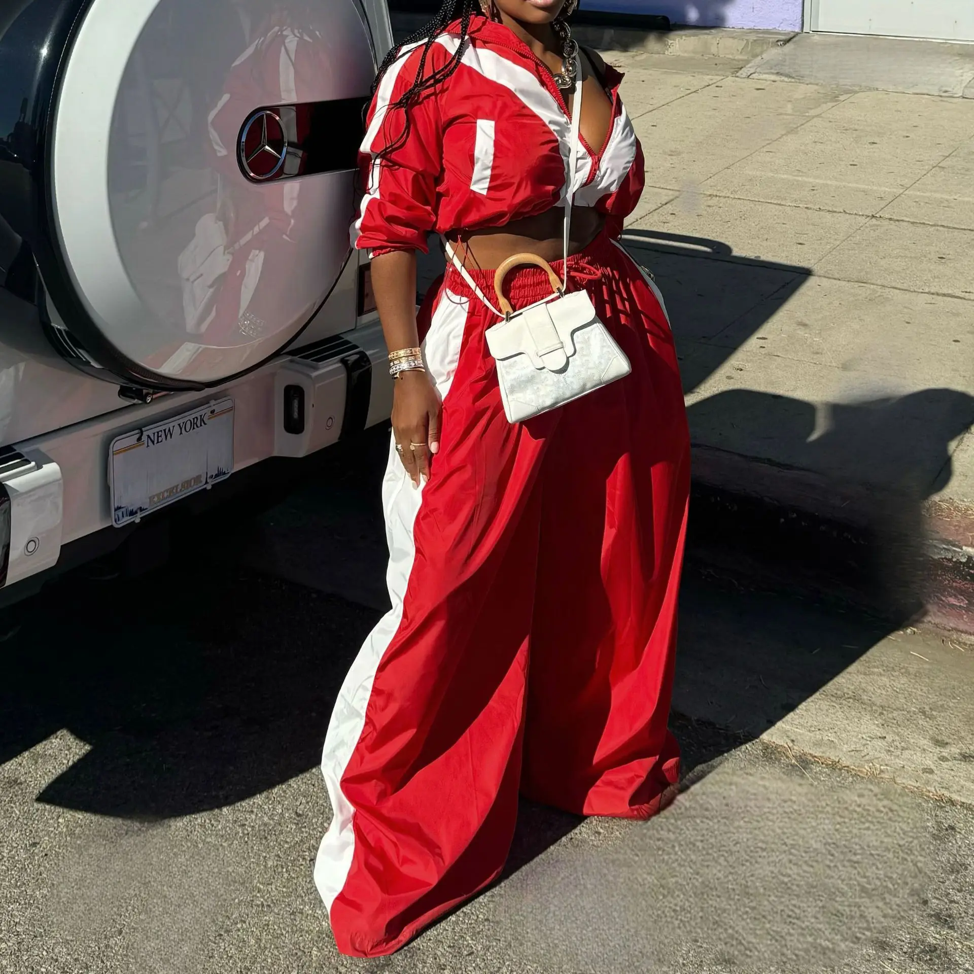 CM.YAYA Active Patchwork Women's Set Zipper Sweatshirt Jacket and Wide Leg Pants Suit 2025 INS Two 2 Piece Sets Outfit Tracksuit