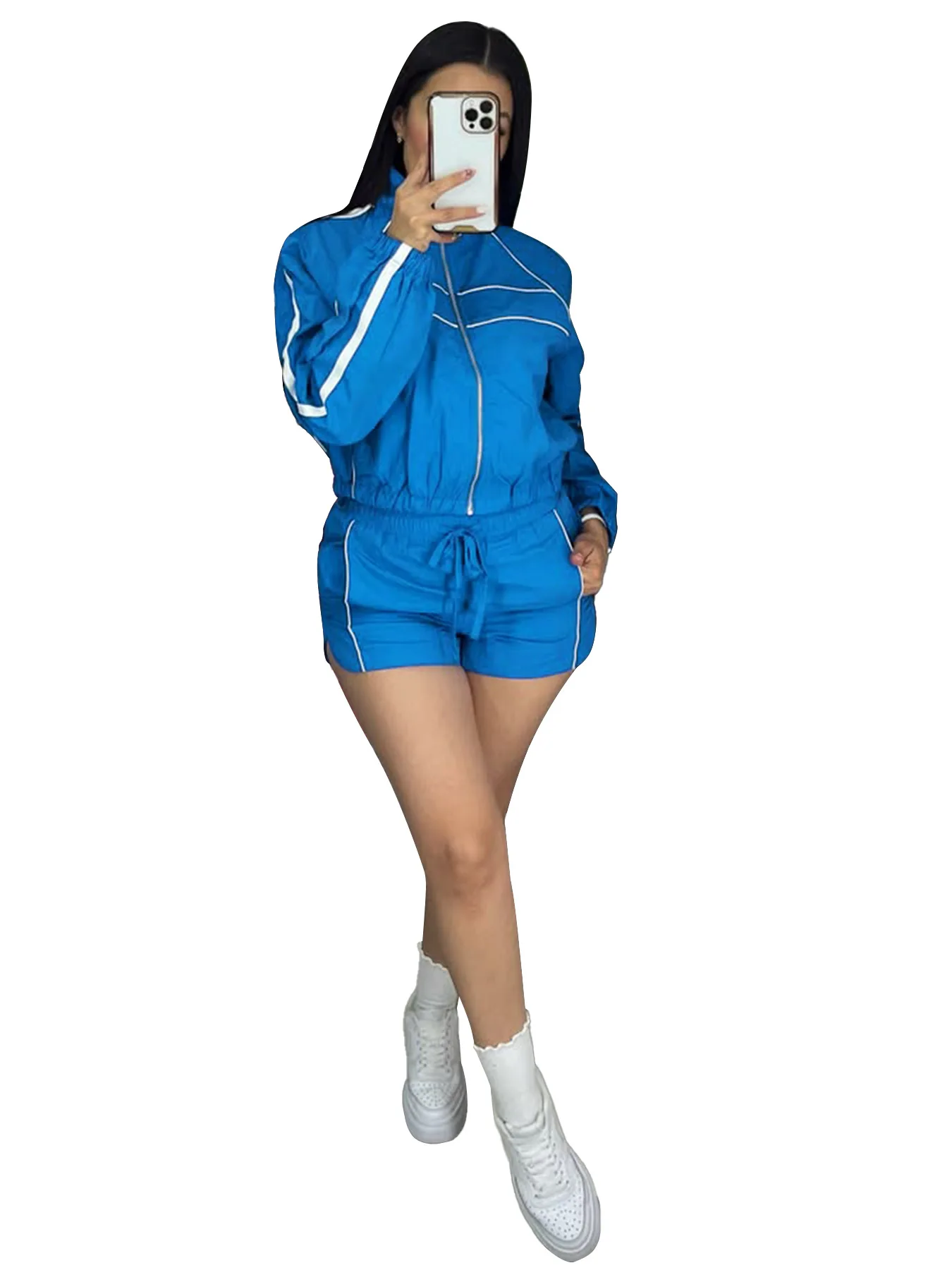 CM.YAYA Women's Set Long Sleeve Jacket + Shorts Suit 2025 Summer Streetwear Active Slim Sporty Two 2 Piece Set Outfit Tracksuit