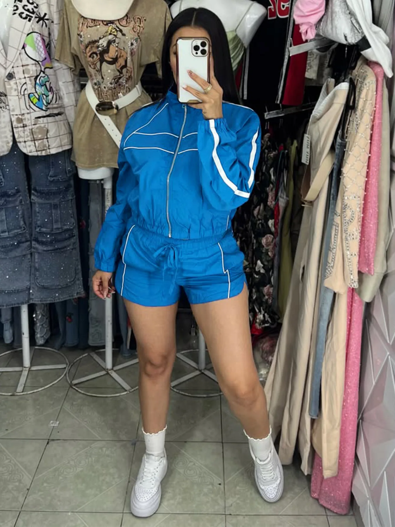 CM.YAYA Women's Set Long Sleeve Jacket + Shorts Suit 2025 Summer Streetwear Active Slim Sporty Two 2 Piece Set Outfit Tracksuit