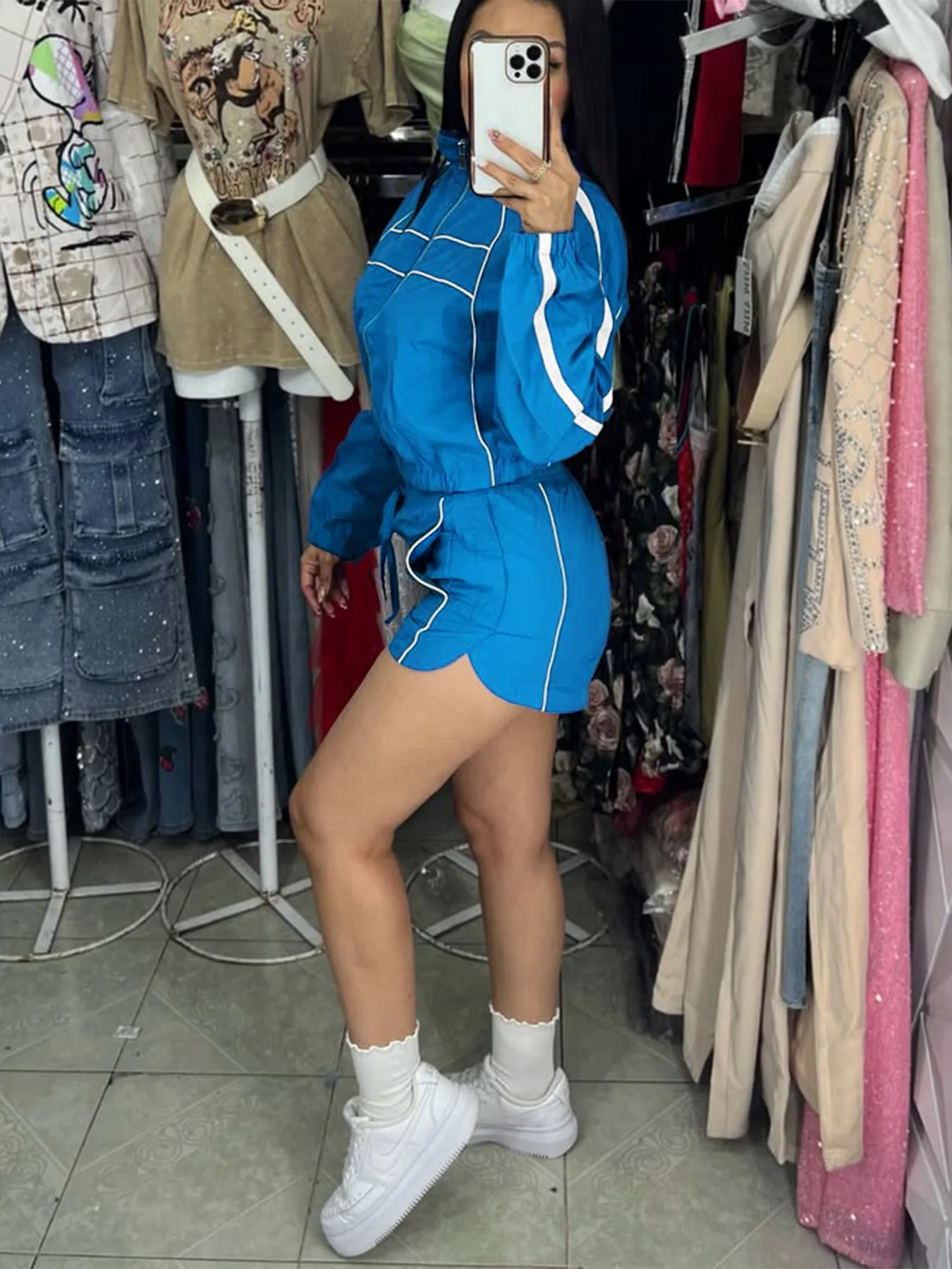 CM.YAYA Women's Set Long Sleeve Jacket + Shorts Suit 2025 Summer Streetwear Active Slim Sporty Two 2 Piece Set Outfit Tracksuit