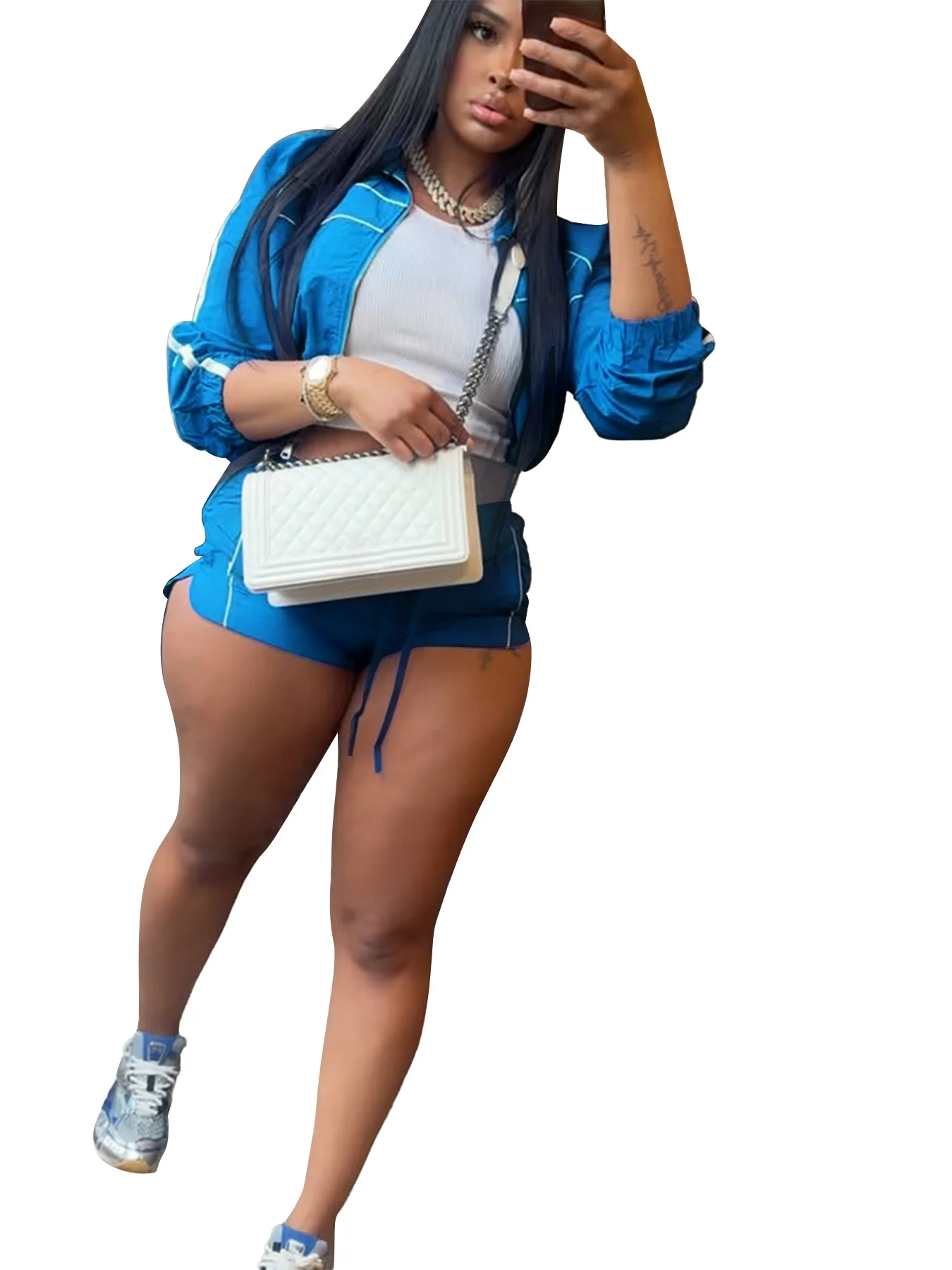 CM.YAYA Women's Set Long Sleeve Jacket + Shorts Suit 2025 Summer Streetwear Active Slim Sporty Two 2 Piece Set Outfit Tracksuit