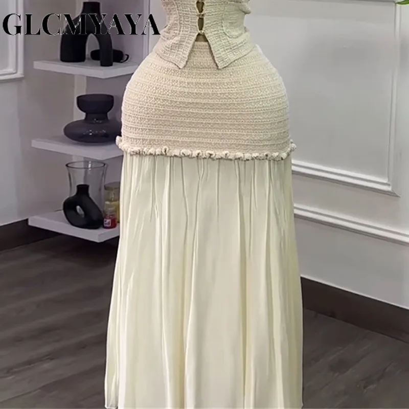 GLCMYAYA Women's Set Short Sleeve Hollow Out Tops and Long Skirts Suit 2025 Summer Elegant Two 2 Piece Sets Outfit Tracksuit