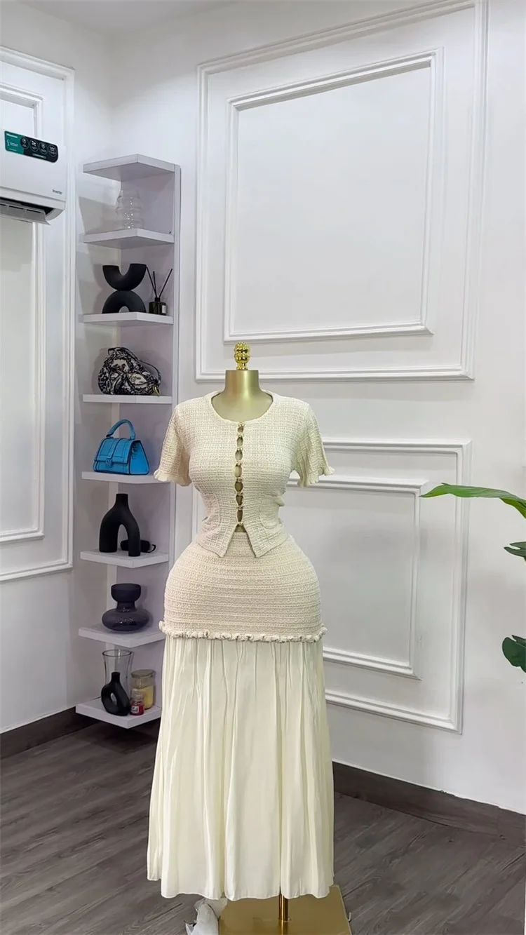 GLCMYAYA Women's Set Short Sleeve Hollow Out Tops and Long Skirts Suit 2025 Summer Elegant Two 2 Piece Sets Outfit Tracksuit GLCMYAYA Women's Set Short Sleeve Hollow Out Tops and Long Skirts Suit 2025 Summer Elegant Two 2 Piece Sets Outfit Tracksuit