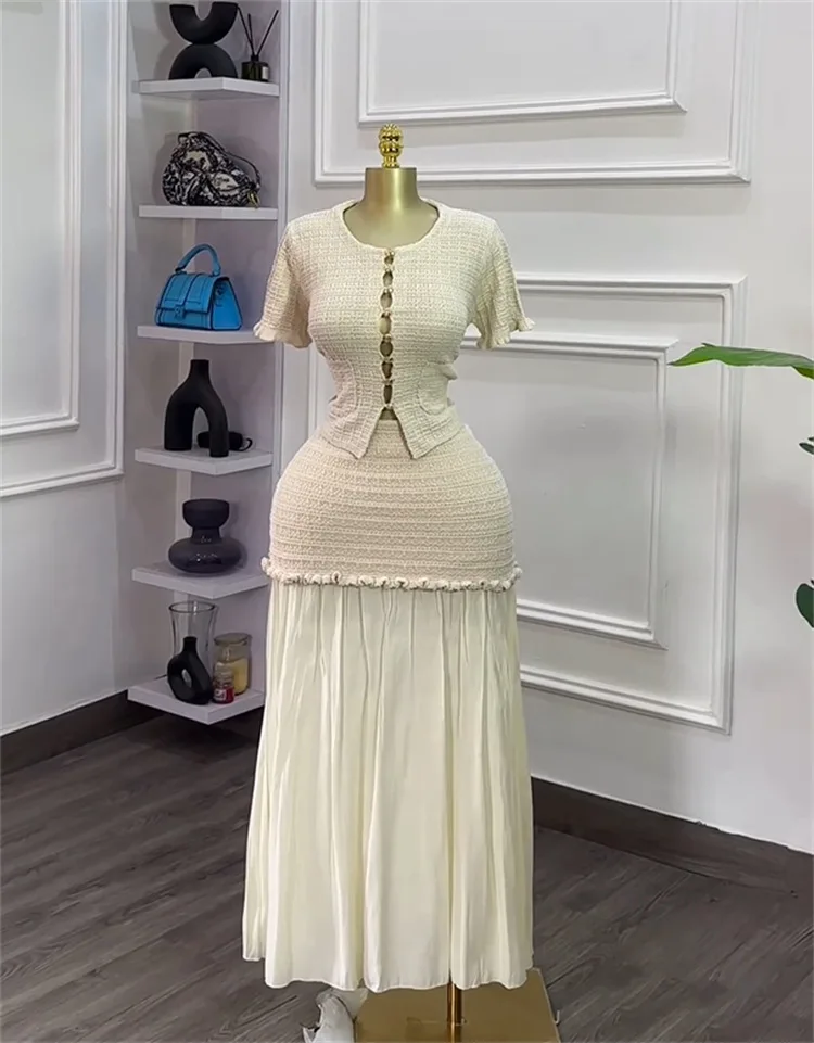 GLCMYAYA Women's Set Short Sleeve Hollow Out Tops and Long Skirts Suit 2025 Summer Elegant Two 2 Piece Sets Outfit Tracksuit GLCMYAYA Women's Set Short Sleeve Hollow Out Tops and Long Skirts Suit 2025 Summer Elegant Two 2 Piece Sets Outfit Tracksuit