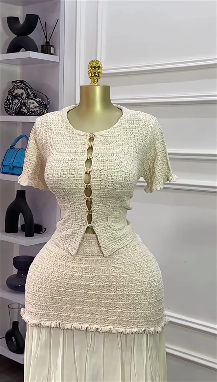 GLCMYAYA Women's Set Short Sleeve Hollow Out Tops and Long Skirts Suit 2025 Summer Elegant Two 2 Piece Sets Outfit Tracksuit GLCMYAYA Women's Set Short Sleeve Hollow Out Tops and Long Skirts Suit 2025 Summer Elegant Two 2 Piece Sets Outfit Tracksuit