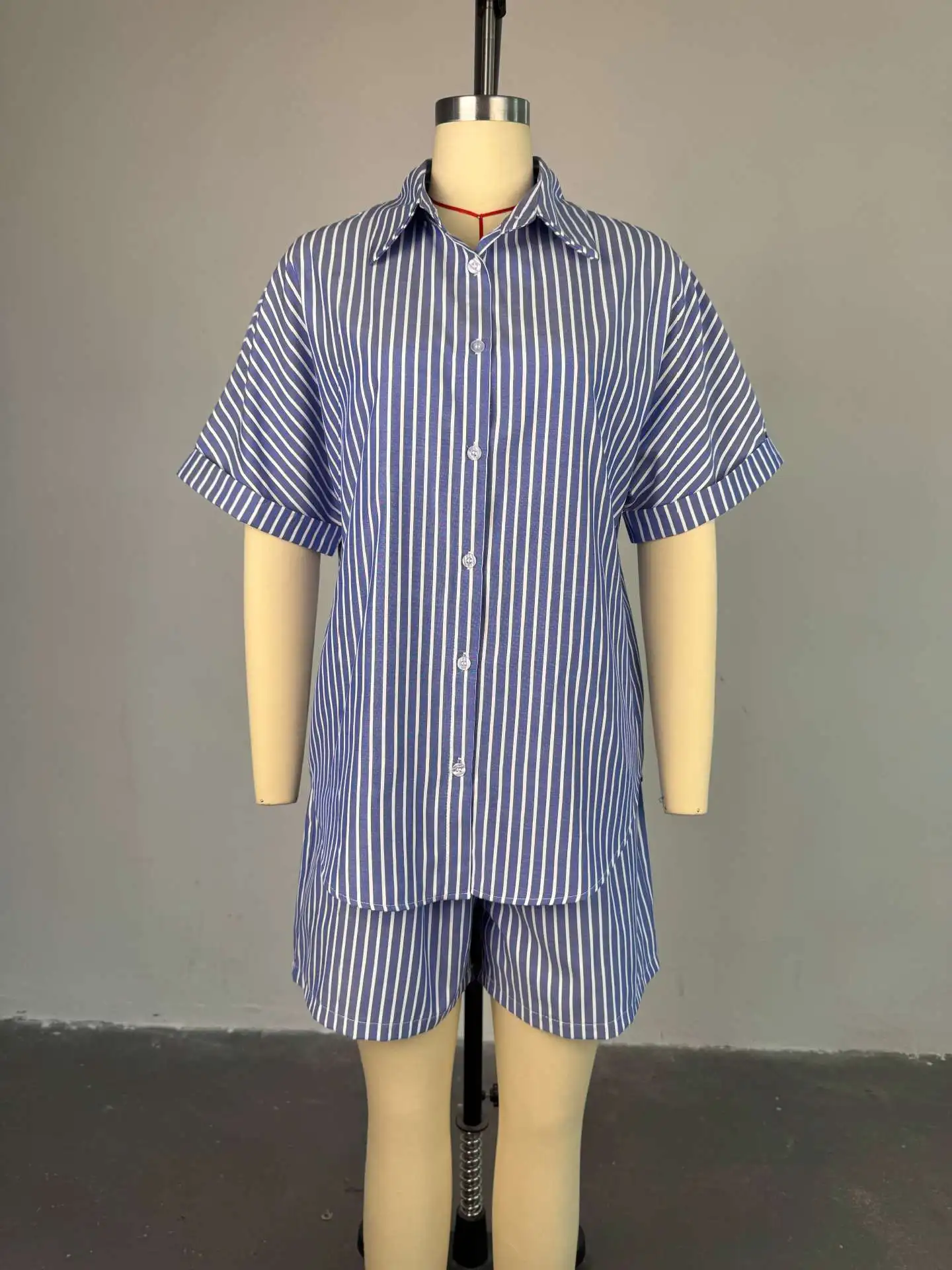 CM.YAYA Fashion Striped Women’s Set Half Sleeve Turn-down T-shirt and Shorts 2025 Summer Chic Two 2 Piece Sets Outfit Tracksuit CM.YAYA Fashion Striped Women's Set Half Sleeve Turn-down T-shirt and Shorts 2025 Summer Chic Two 2 Piece Sets Outfit Tracksuit