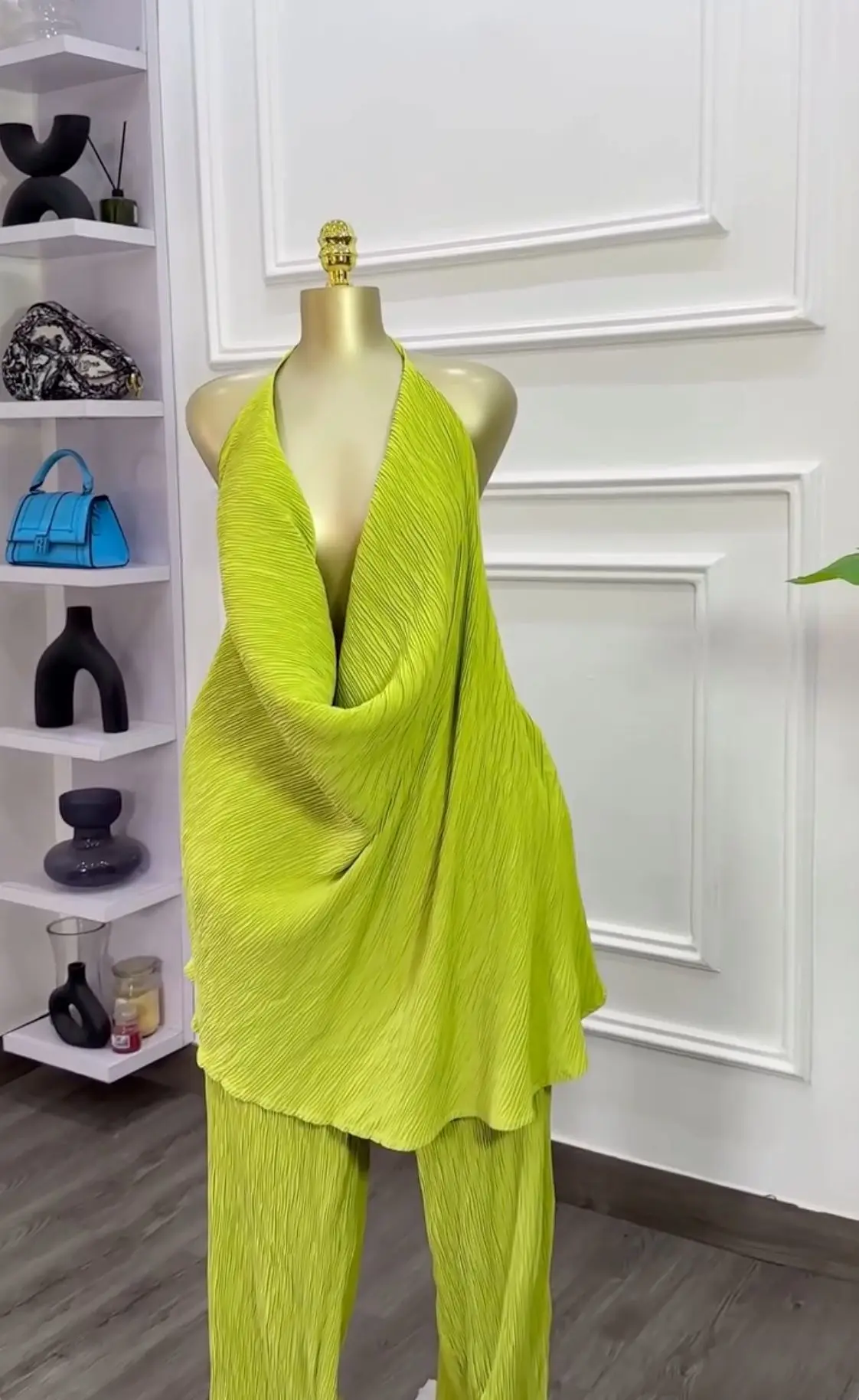 CM.YAYA Fashion Women's Set Deep V-neck Halter Top and Wide Leg Pants Suits 2025 Street Party Two 2 Piece Sets Outfits Tracksuit