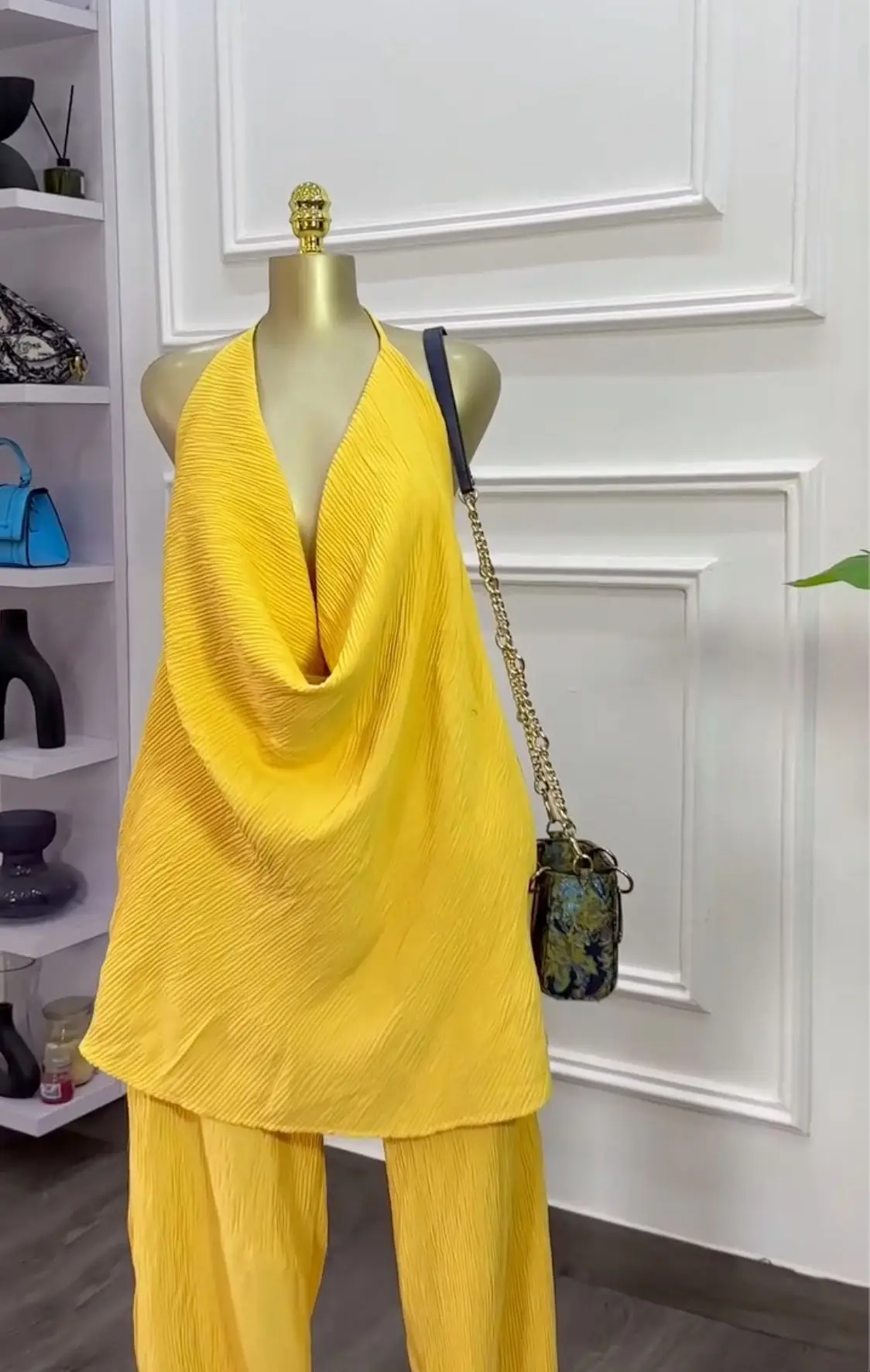 CM.YAYA Fashion Women's Set Deep V-neck Halter Top and Wide Leg Pants Suits 2025 Street Party Two 2 Piece Sets Outfits Tracksuit