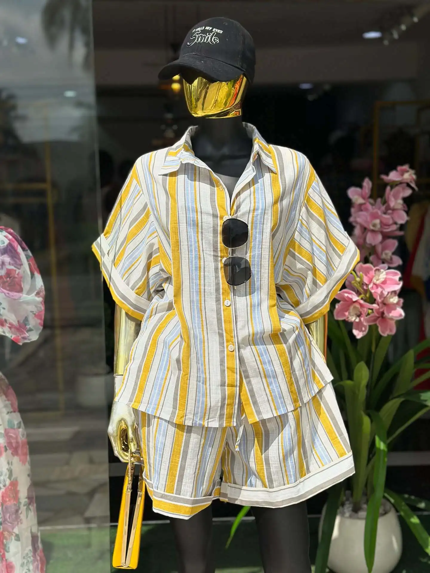 CM.YAYA Fashion Women's Set Short Sleeve Striped Turn-down Collar Shirt and Shorts 2026 INS Two 2 Piece Sets Outfit Tracksuits CM.YAYA Fashion Women's Set Short Sleeve Striped Turn-down Collar Shirt and Shorts 2026 INS Two 2 Piece Sets Outfit Tracksuits