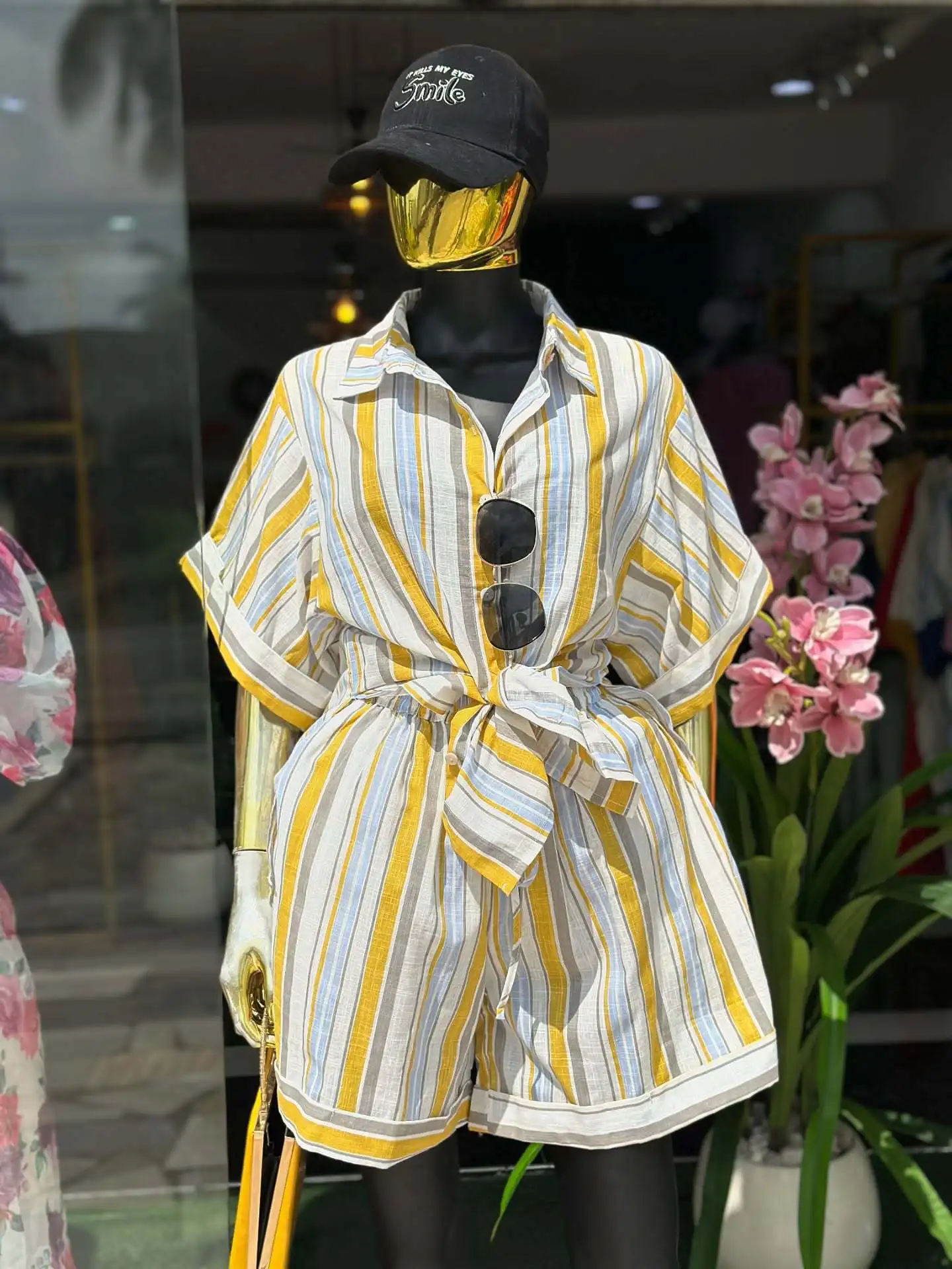 CM.YAYA Fashion Women's Set Short Sleeve Striped Turn-down Collar Shirt and Shorts 2026 INS Two 2 Piece Sets Outfit Tracksuits CM.YAYA Fashion Women's Set Short Sleeve Striped Turn-down Collar Shirt and Shorts 2026 INS Two 2 Piece Sets Outfit Tracksuits