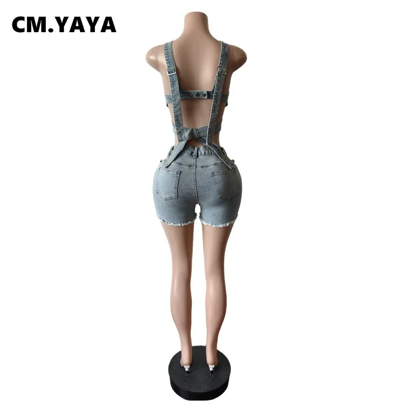 CM.YAYA Fashion Denim Cutout Women’s Set Wrap Strap Crop Top and Shorts Jeans 2025 Summer Two 2 Piece Sets Outfits Tracksuit CM.YAYA Fashion Denim Cutout Women's Set Wrap Strap Crop Top and Shorts Jeans 2025 Summer Two 2 Piece Sets Outfits Tracksuit