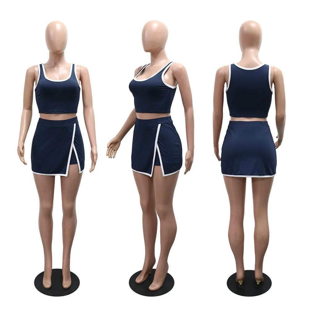 CM.YAYA Casual Street Women's Dress Set Tank Top and Bodycon Midi Shorts Skirt Suit 2025 Summer Sexy Two 2 Piece Set Outfits