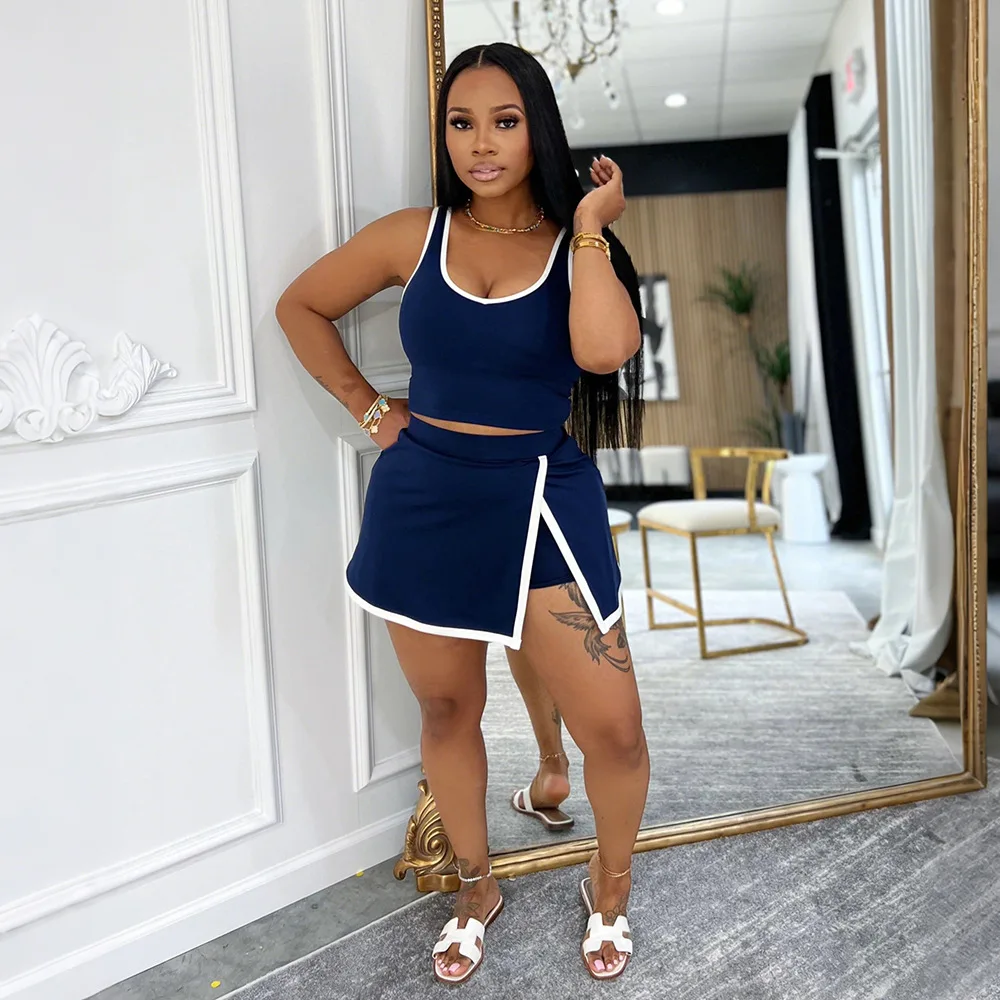 CM.YAYA Casual Street Women's Dress Set Tank Top and Bodycon Midi Shorts Skirt Suit 2025 Summer Sexy Two 2 Piece Set Outfits