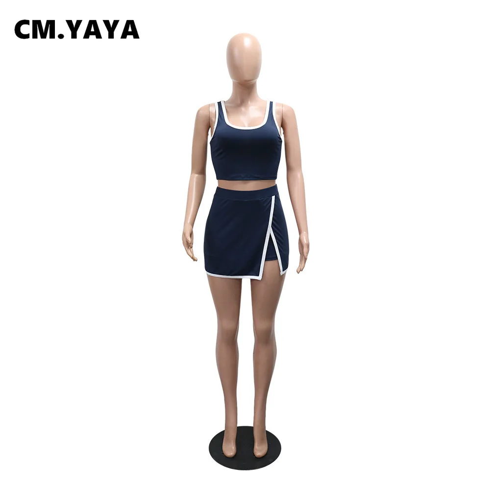 CM.YAYA Casual Street Women's Dress Set Tank Top and Bodycon Midi Shorts Skirt Suit 2025 Summer Sexy Two 2 Piece Set Outfits