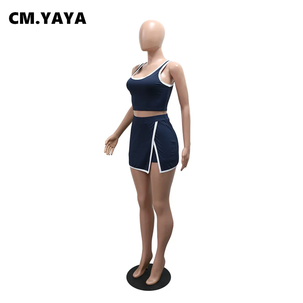 CM.YAYA Casual Street Women's Dress Set Tank Top and Bodycon Midi Shorts Skirt Suit 2025 Summer Sexy Two 2 Piece Set Outfits