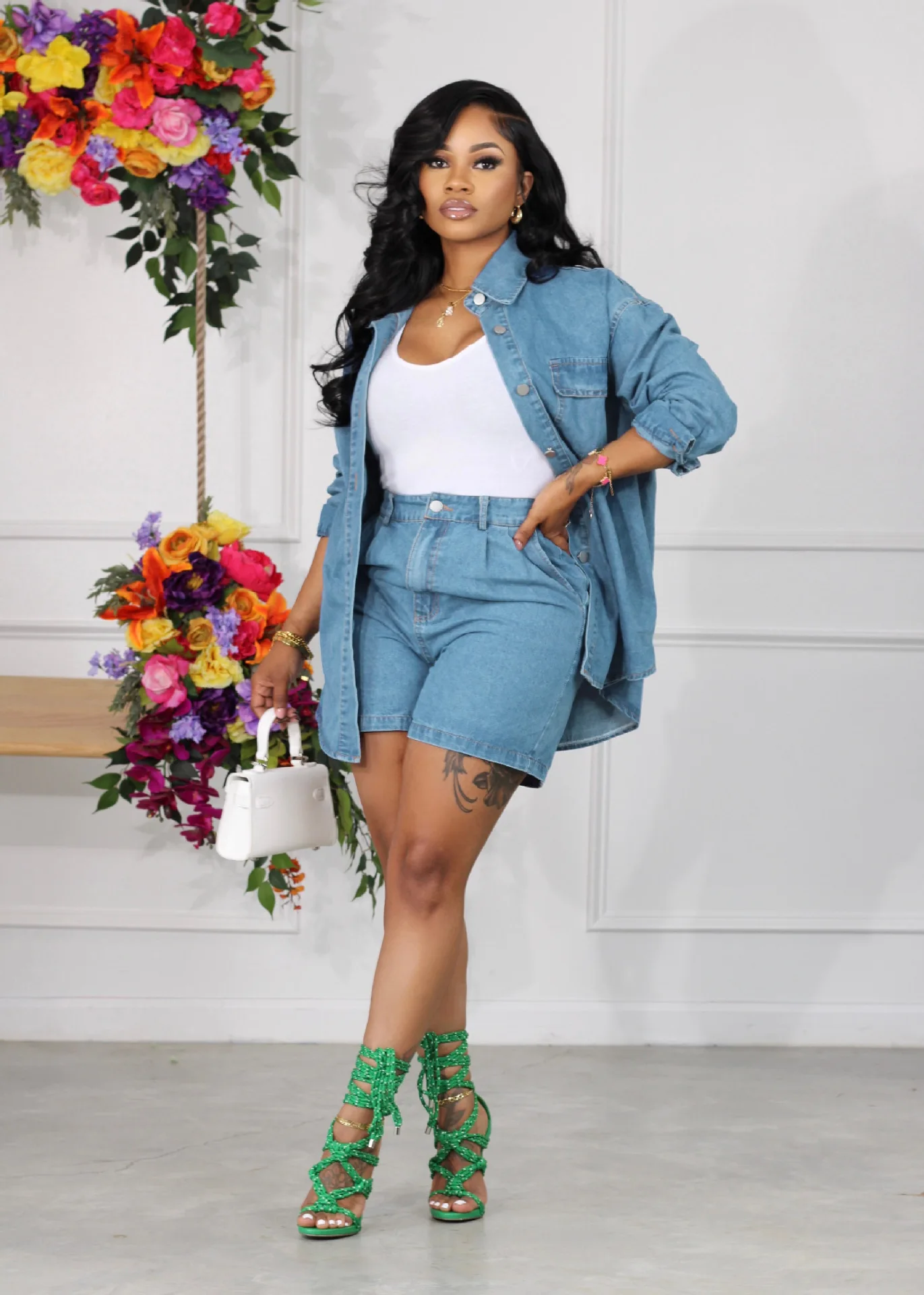 CM.YAYA Fashion Denim Women's Set Long Sleeve Single Breasted Jacket and Shorts 2023 Jeans Two 2 Piece Sets Outfits Tracksuit CM.YAYA Fashion Denim Women's Set Long Sleeve Single Breasted Jacket and Shorts 2023 Jeans Two 2 Piece Sets Outfits Tracksuit