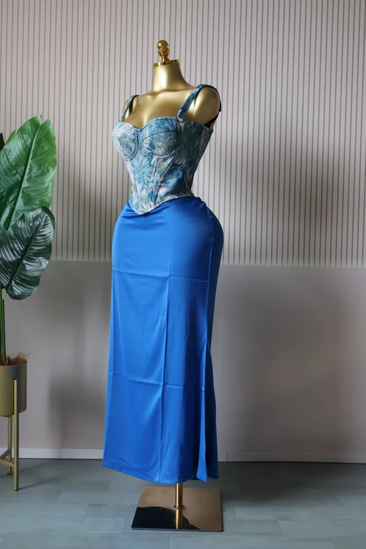 CM.YAYA Women's Dress Set Print Bow Corset Top and Maxi Long Skirt Suit 2025 Summer Elegant Evening Two 2 Piece Set Outfits