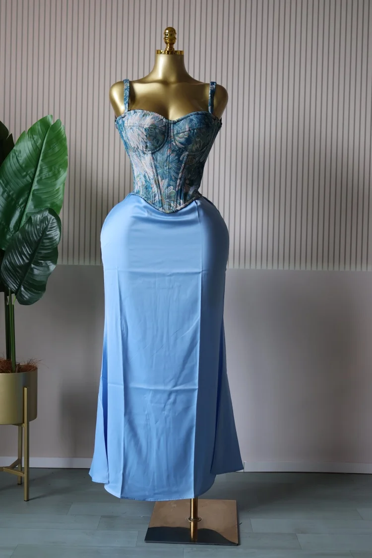 CM.YAYA Women's Dress Set Print Bow Corset Top and Maxi Long Skirt Suit 2025 Summer Elegant Evening Two 2 Piece Set Outfits