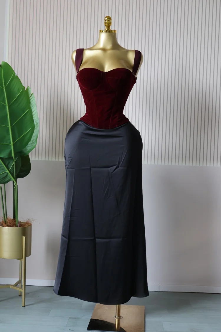 CM.YAYA Women's Dress Set Print Bow Corset Top and Maxi Long Skirt Suit 2025 Summer Elegant Evening Two 2 Piece Set Outfits