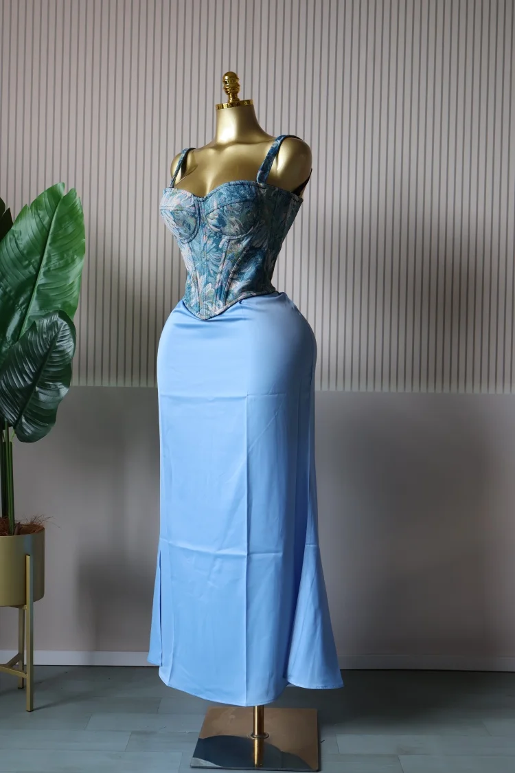 CM.YAYA Women's Dress Set Print Bow Corset Top and Maxi Long Skirt Suit 2025 Summer Elegant Evening Two 2 Piece Set Outfits