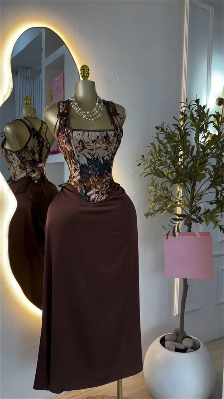 CM.YAYA Women's Dress Set Print Bow Corset Top and Maxi Long Skirt Suit 2025 Summer Elegant Evening Two 2 Piece Set Outfits