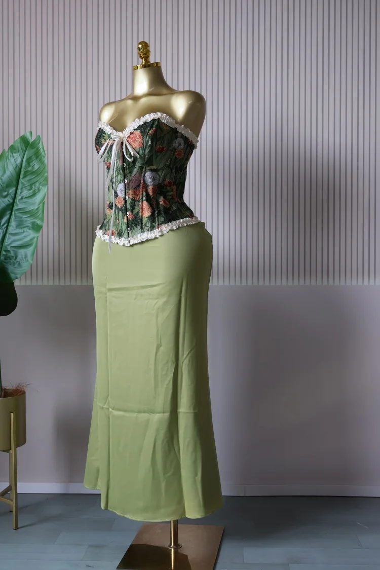 CM.YAYA Women's Dress Set Print Bow Corset Top and Maxi Long Skirt Suit 2025 Summer Elegant Evening Two 2 Piece Set Outfits