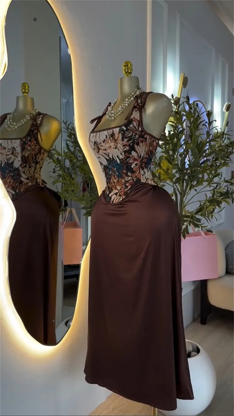 CM.YAYA Women's Dress Set Print Bow Corset Top and Maxi Long Skirt Suit 2025 Summer Elegant Evening Two 2 Piece Set Outfits