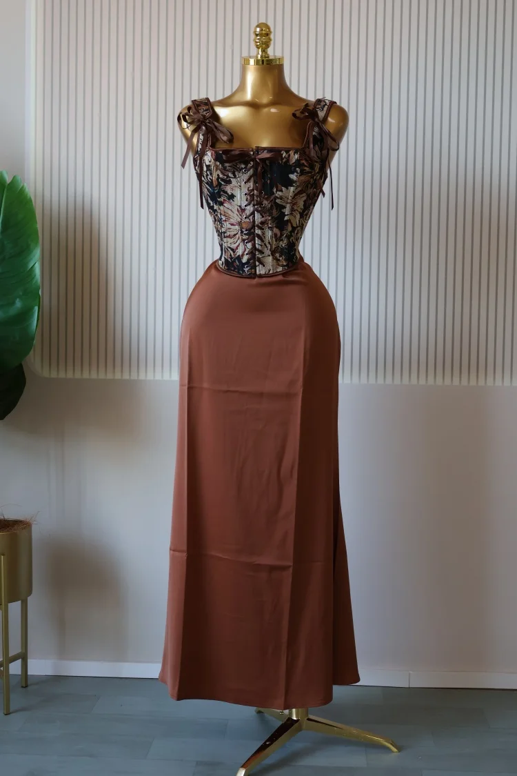 CM.YAYA Women's Dress Set Print Bow Corset Top and Maxi Long Skirt Suit 2025 Summer Elegant Evening Two 2 Piece Set Outfits