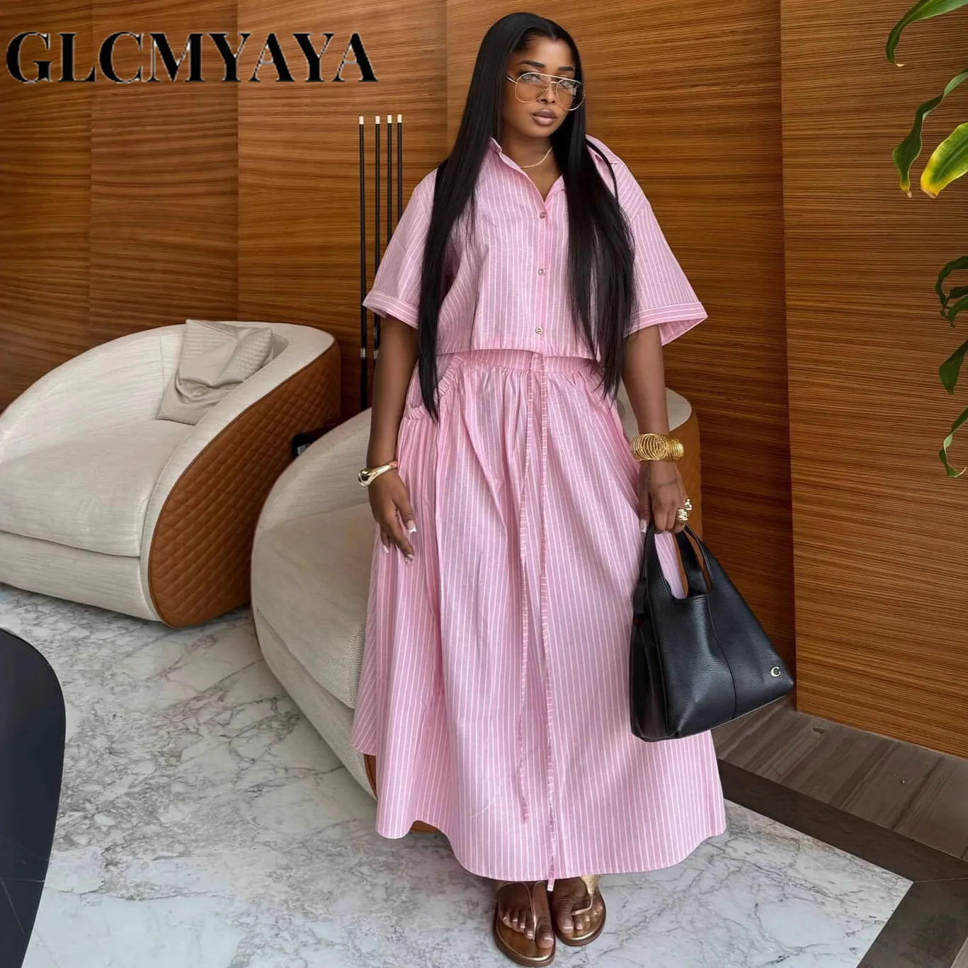 GLCMYAYA Women Set Street Short Sleeve Shirts + Long Pleated Skirts Suits 2026 Spring Two 2 Piece Sets Casual Outfits Tracksuits GLCMYAYA Women Set Street Short Sleeve Shirts + Long Pleated Skirts Suits 2026 Spring Two 2 Piece Sets Casual Outfits Tracksuits