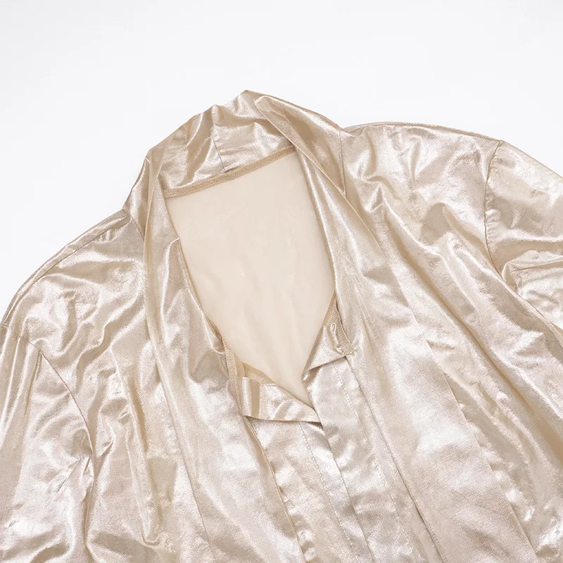 GLCMYAYA 2025 Fall Women's Dress Set See Through V-Neck Ribbon Shirt and Mini Skirt Suit Street Sexy Two 2 Piece Sets Outfits