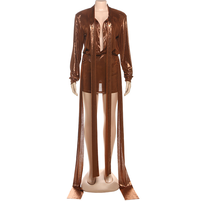 GLCMYAYA 2025 Fall Women's Dress Set See Through V-Neck Ribbon Shirt and Mini Skirt Suit Street Sexy Two 2 Piece Sets Outfits