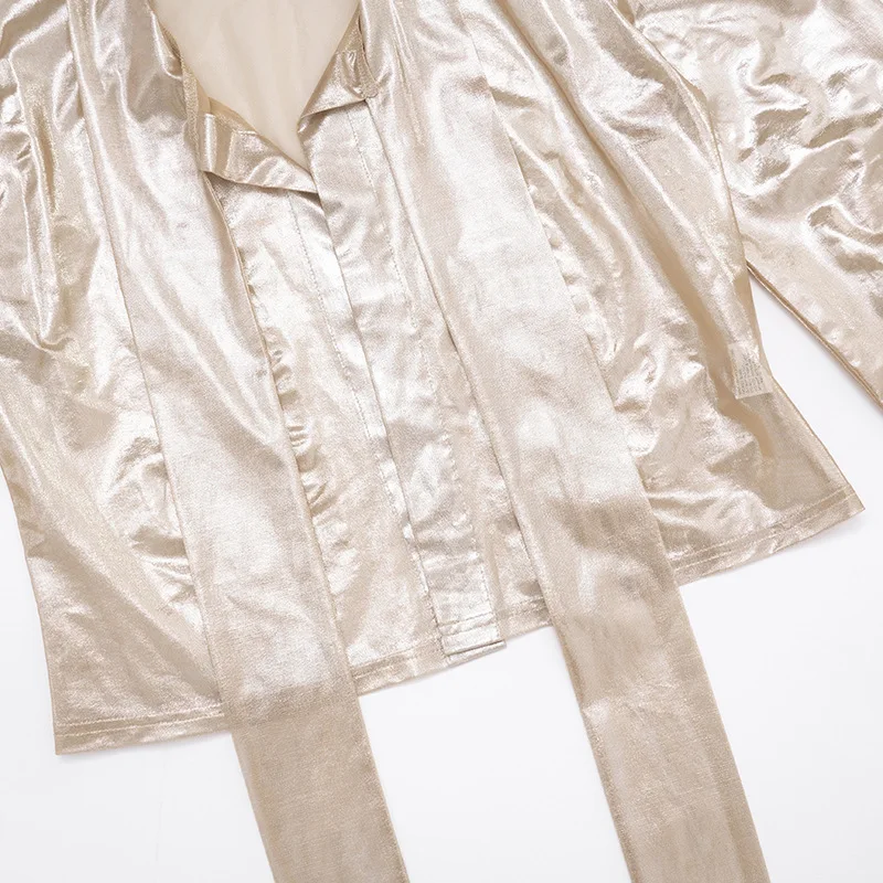 GLCMYAYA 2025 Fall Women's Dress Set See Through V-Neck Ribbon Shirt and Mini Skirt Suit Street Sexy Two 2 Piece Sets Outfits