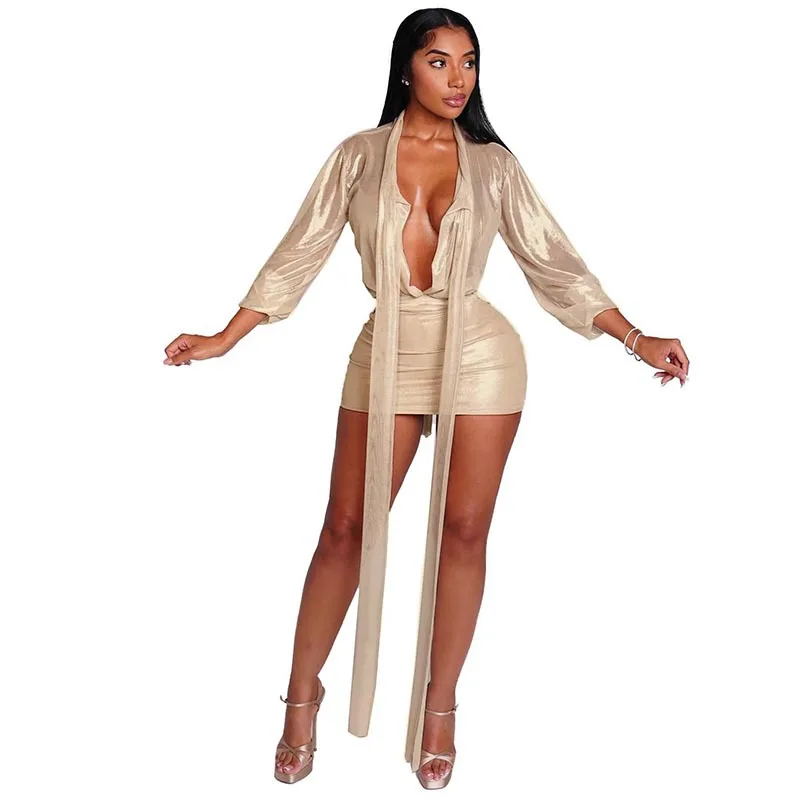 GLCMYAYA 2025 Fall Women's Dress Set See Through V-Neck Ribbon Shirt and Mini Skirt Suit Street Sexy Two 2 Piece Sets Outfits