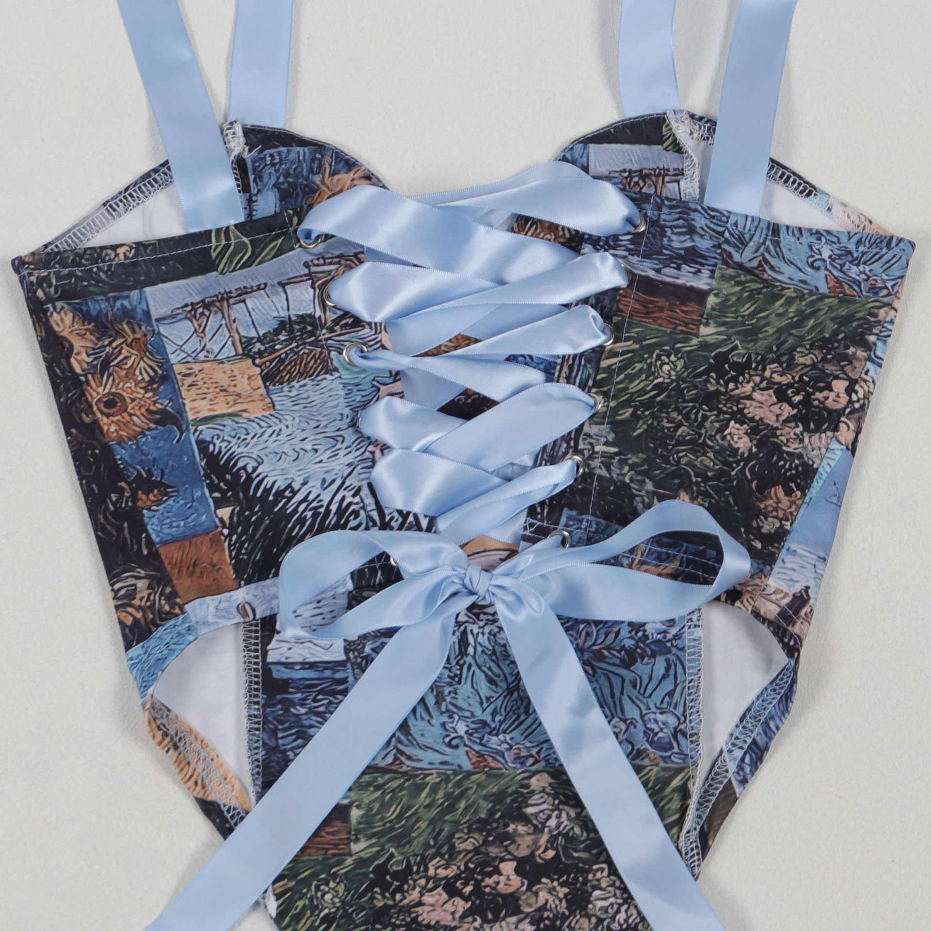 CM.YAYA Oil Painting Printed Women's Set Lace Up Back Crop Top and Pants Suit 2024 Fall Winter Two 2 Piece Sets Outfit Tracksuit CM.YAYA Oil Painting Printed Women's Set Lace Up Back Crop Top and Pants Suit 2024 Fall Winter Two 2 Piece Sets Outfit Tracksuit