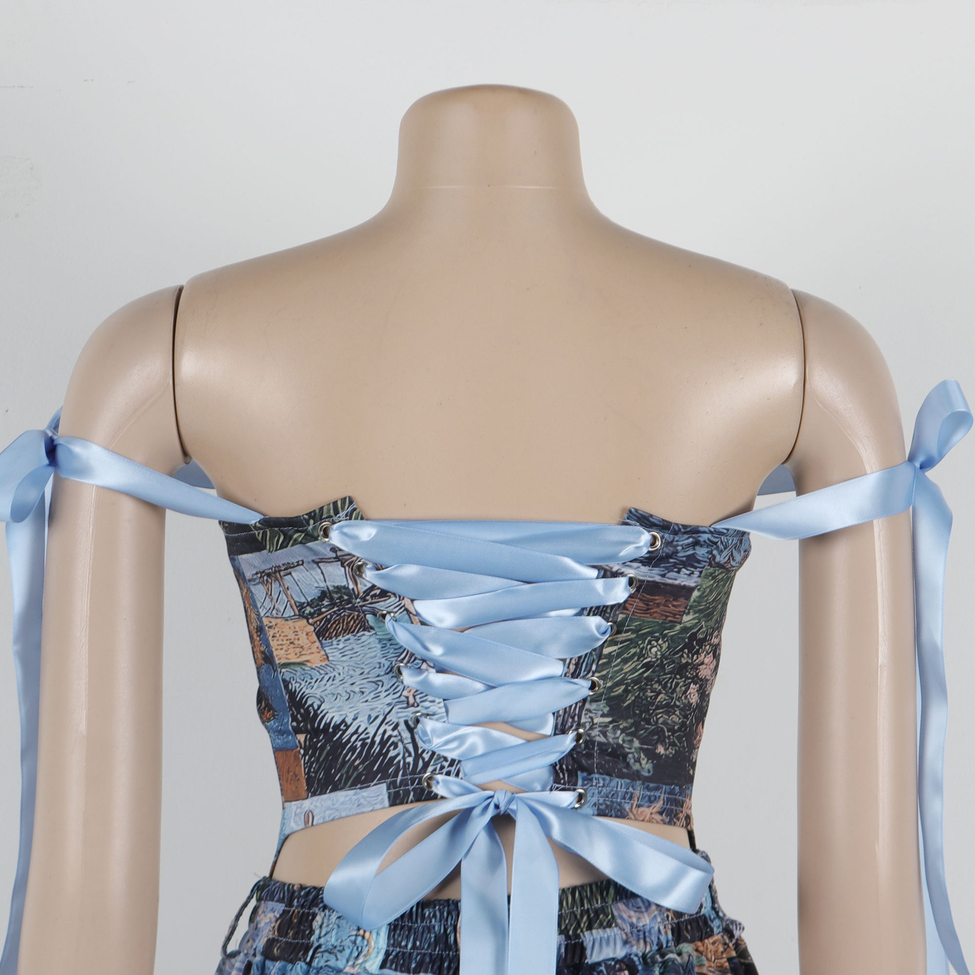 CM.YAYA Oil Painting Printed Women's Set Lace Up Back Crop Top and Pants Suit 2024 Fall Winter Two 2 Piece Sets Outfit Tracksuit CM.YAYA Oil Painting Printed Women's Set Lace Up Back Crop Top and Pants Suit 2024 Fall Winter Two 2 Piece Sets Outfit Tracksuit