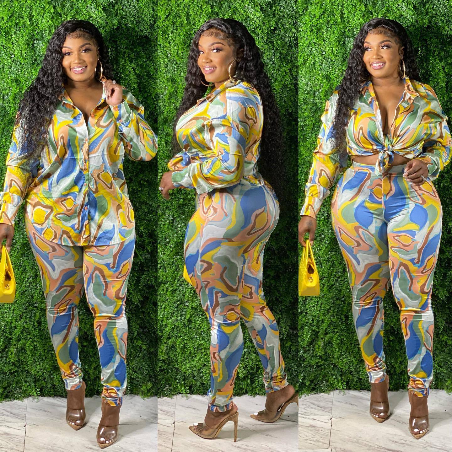 CM.YAYA Autumn Letter Leaf Print Women's Set Blouses Shirt Legging Pants Suit Active Wear Tracksuit Two Piece Set Fitness Outfit