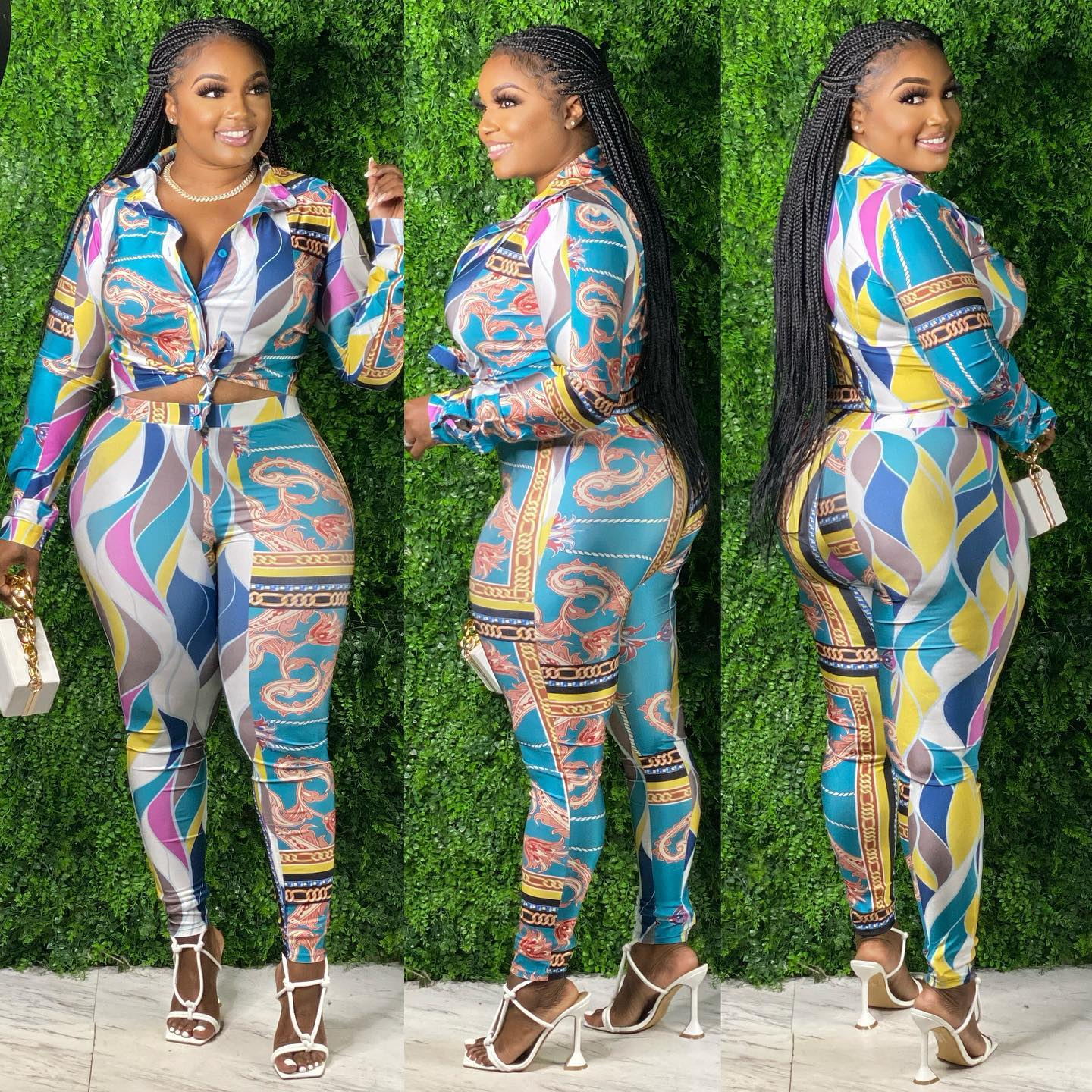 CM.YAYA Autumn Letter Leaf Print Women's Set Blouses Shirt Legging Pants Suit Active Wear Tracksuit Two Piece Set Fitness Outfit