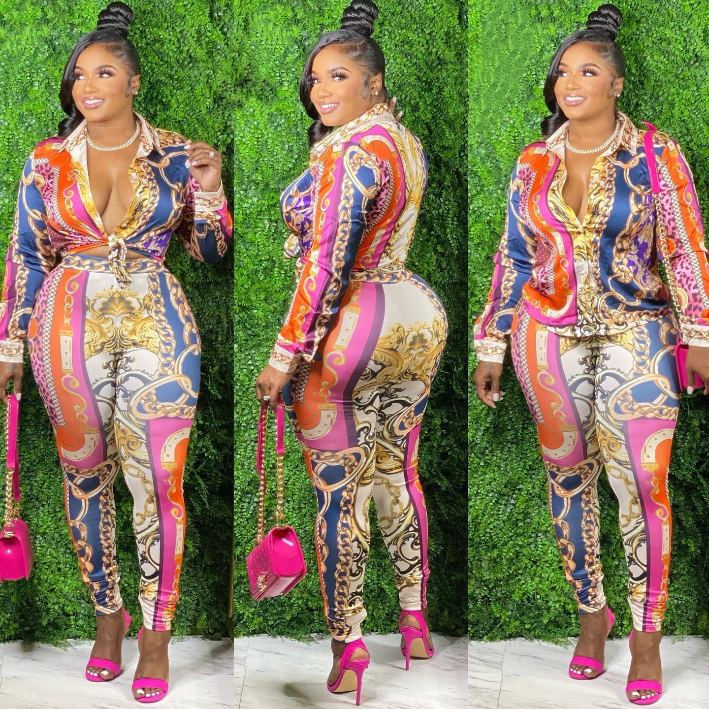 CM.YAYA Autumn Letter Leaf Print Women's Set Blouses Shirt Legging Pants Suit Active Wear Tracksuit Two Piece Set Fitness Outfit