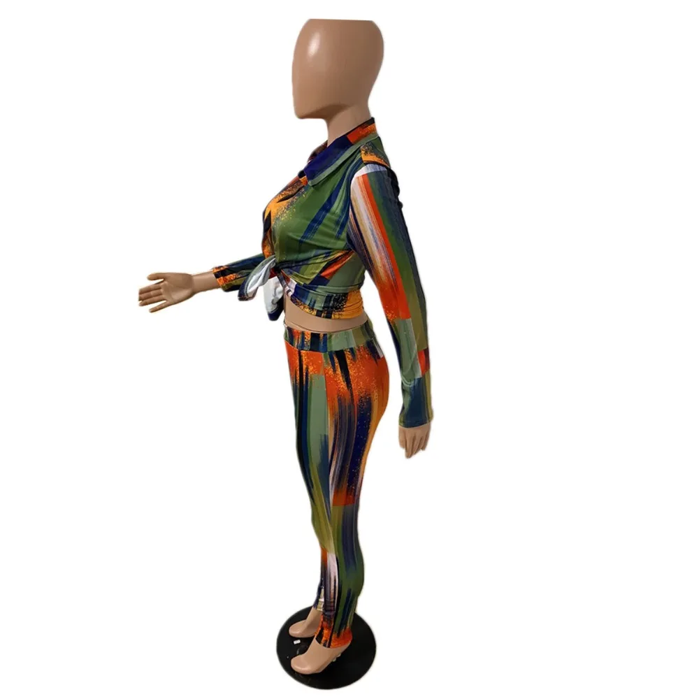 CM.YAYA Autumn Letter Leaf Print Women's Set Blouses Shirt Legging Pants Suit Active Wear Tracksuit Two Piece Set Fitness Outfit