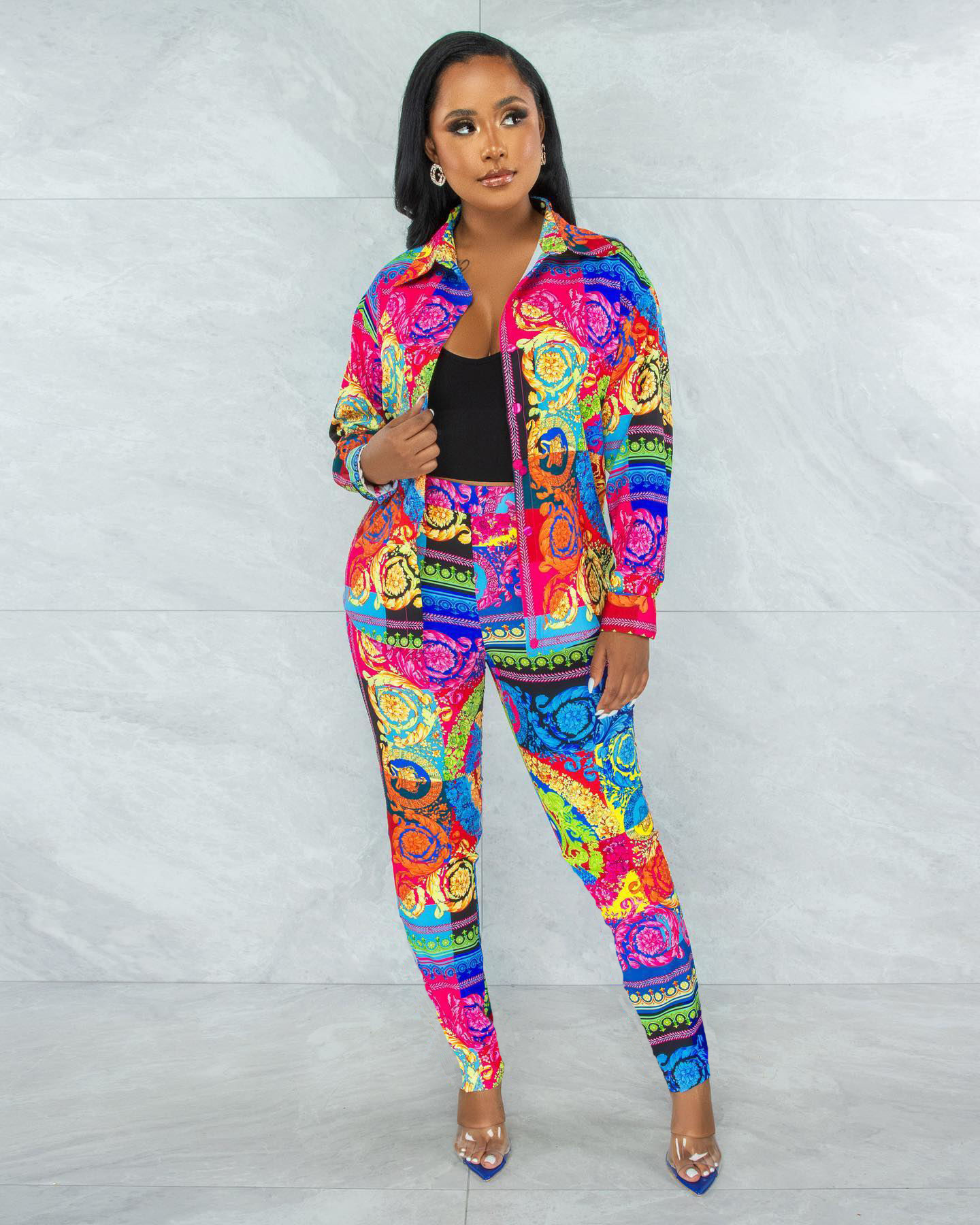 CM.YAYA Autumn Letter Leaf Print Women's Set Blouses Shirt Legging Pants Suit Active Wear Tracksuit Two Piece Set Fitness Outfit