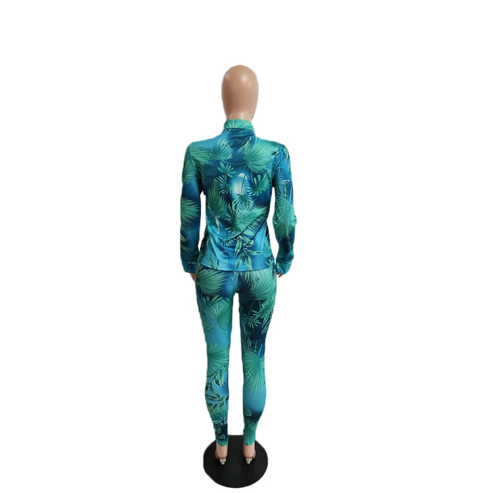 CM.YAYA Autumn Letter Leaf Print Women's Set Blouses Shirt Legging Pants Suit Active Wear Tracksuit Two Piece Set Fitness Outfit