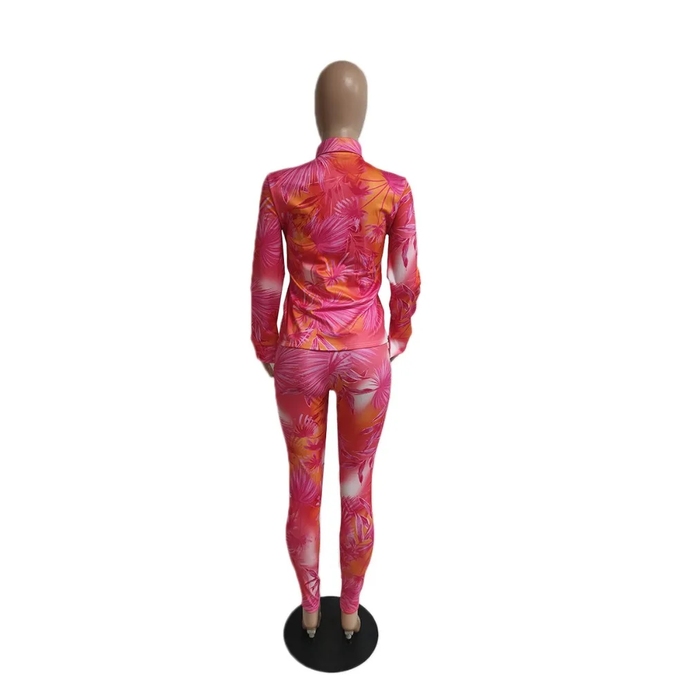 CM.YAYA Autumn Letter Leaf Print Women's Set Blouses Shirt Legging Pants Suit Active Wear Tracksuit Two Piece Set Fitness Outfit