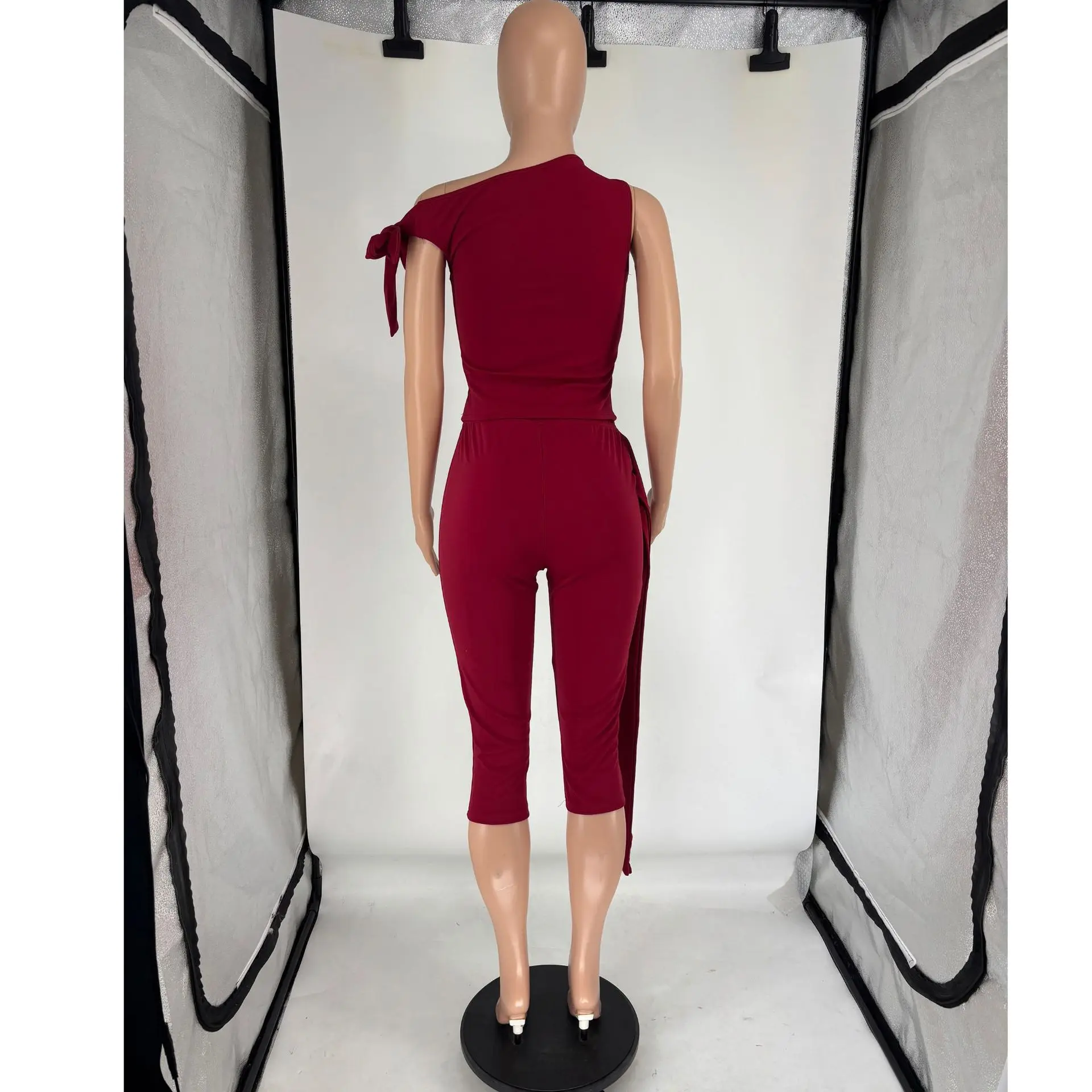 CM.YAYA Fashion Women's Set Bowknot Shoulder Sleeveless Tank Tops and Calf Length Pants 2025 Two 2 Piece Sets Outfits Tracksuit CM.YAYA Fashion Women's Set Bowknot Shoulder Sleeveless Tank Tops and Calf Length Pants 2025 Two 2 Piece Sets Outfits Tracksuit