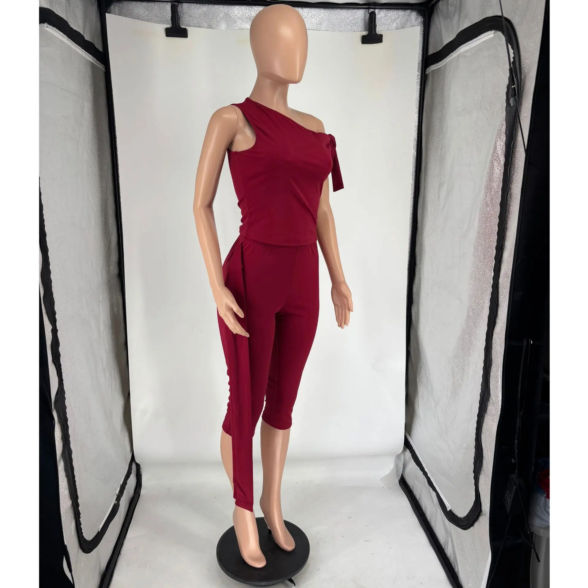 CM.YAYA Fashion Women's Set Bowknot Shoulder Sleeveless Tank Tops and Calf Length Pants 2025 Two 2 Piece Sets Outfits Tracksuit CM.YAYA Fashion Women's Set Bowknot Shoulder Sleeveless Tank Tops and Calf Length Pants 2025 Two 2 Piece Sets Outfits Tracksuit