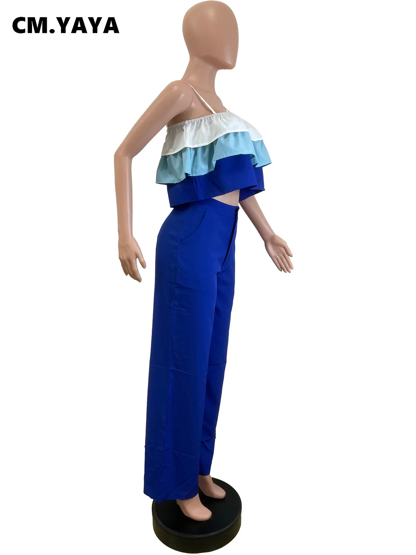 CM.YAYA Fashion Party Women’s Set Patchwork Cascading Ruffles Strap Crop Top and Wide Leg Suit 2025 Chic Two 2 Piece Sets Outfit CM.YAYA Fashion Party Women's Set Patchwork Cascading Ruffles Strap Crop Top and Wide Leg Suit 2025 Chic Two 2 Piece Sets Outfit