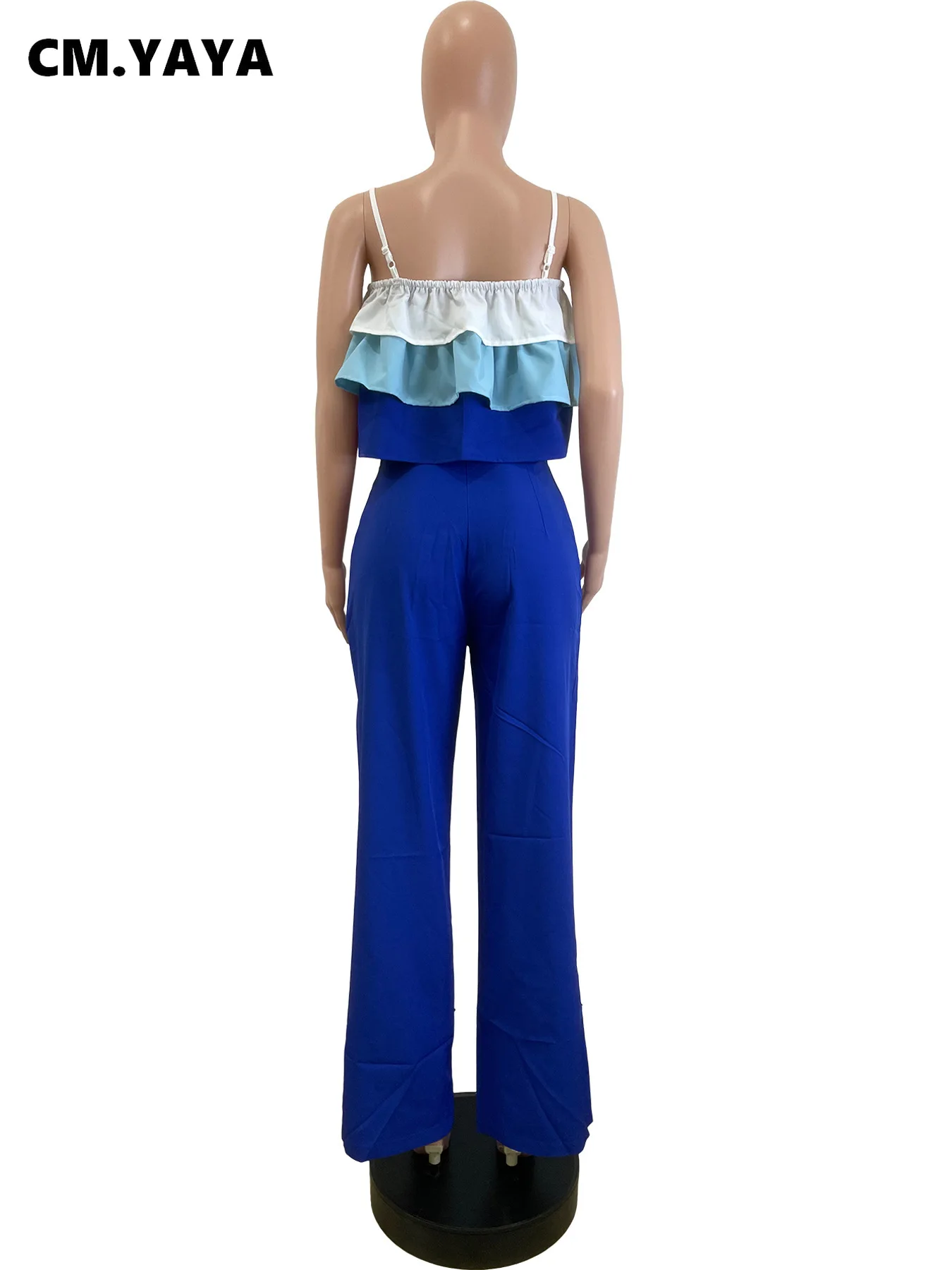 CM.YAYA Fashion Party Women’s Set Patchwork Cascading Ruffles Strap Crop Top and Wide Leg Suit 2025 Chic Two 2 Piece Sets Outfit CM.YAYA Fashion Party Women's Set Patchwork Cascading Ruffles Strap Crop Top and Wide Leg Suit 2025 Chic Two 2 Piece Sets Outfit