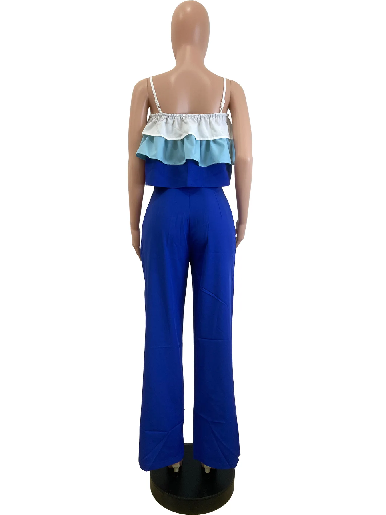 CM.YAYA Fashion Party Women's Set Patchwork Cascading Ruffles Strap Crop Top and Wide Leg Suit 2025 Chic Two 2 Piece Sets Outfit