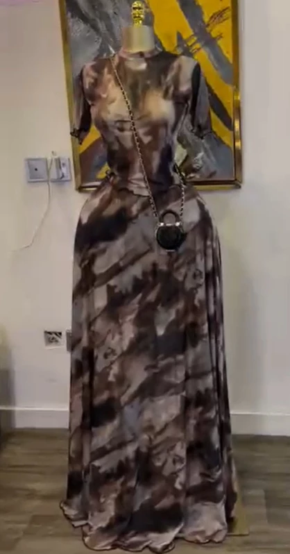 GLCMYAYA Elegant Women's Set Short Sleeve O-neck Print Tops + Long Skirts Set 2025 Autumn Tracksuit Sexy Two 2 Piece Set Outfits