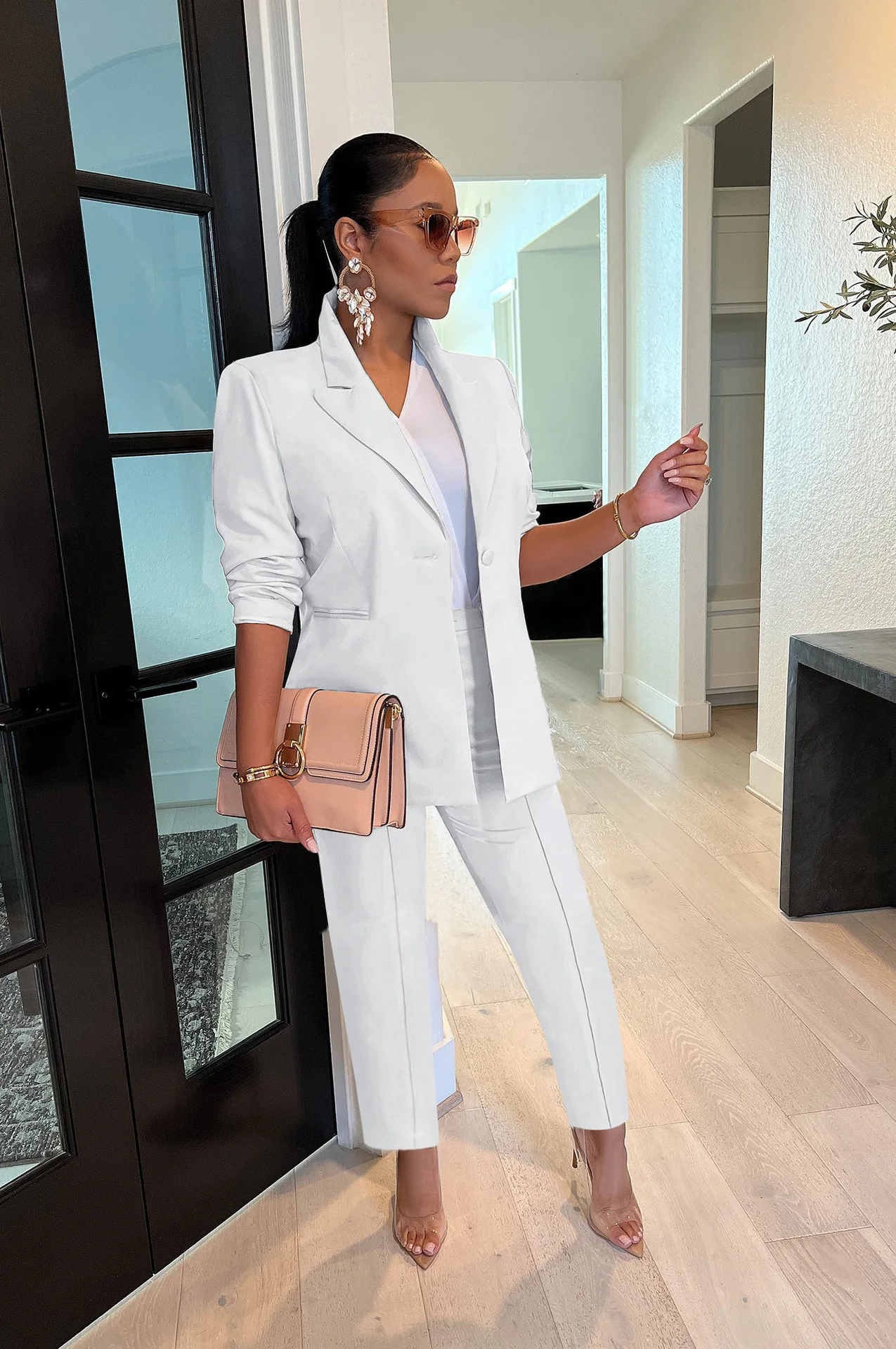 CM.YAYA Elegant Solid Blazer Suit and Pants Two 2 Piece Set  Women 2023 Autumn Winter Classic OL Street Outfit Tracksuit